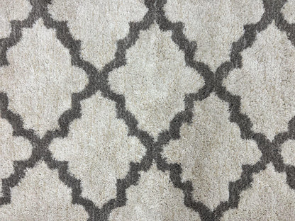Modern Shag Rug, Ivory and Gray, Diamond Panel Design, Room Sized Area Rug