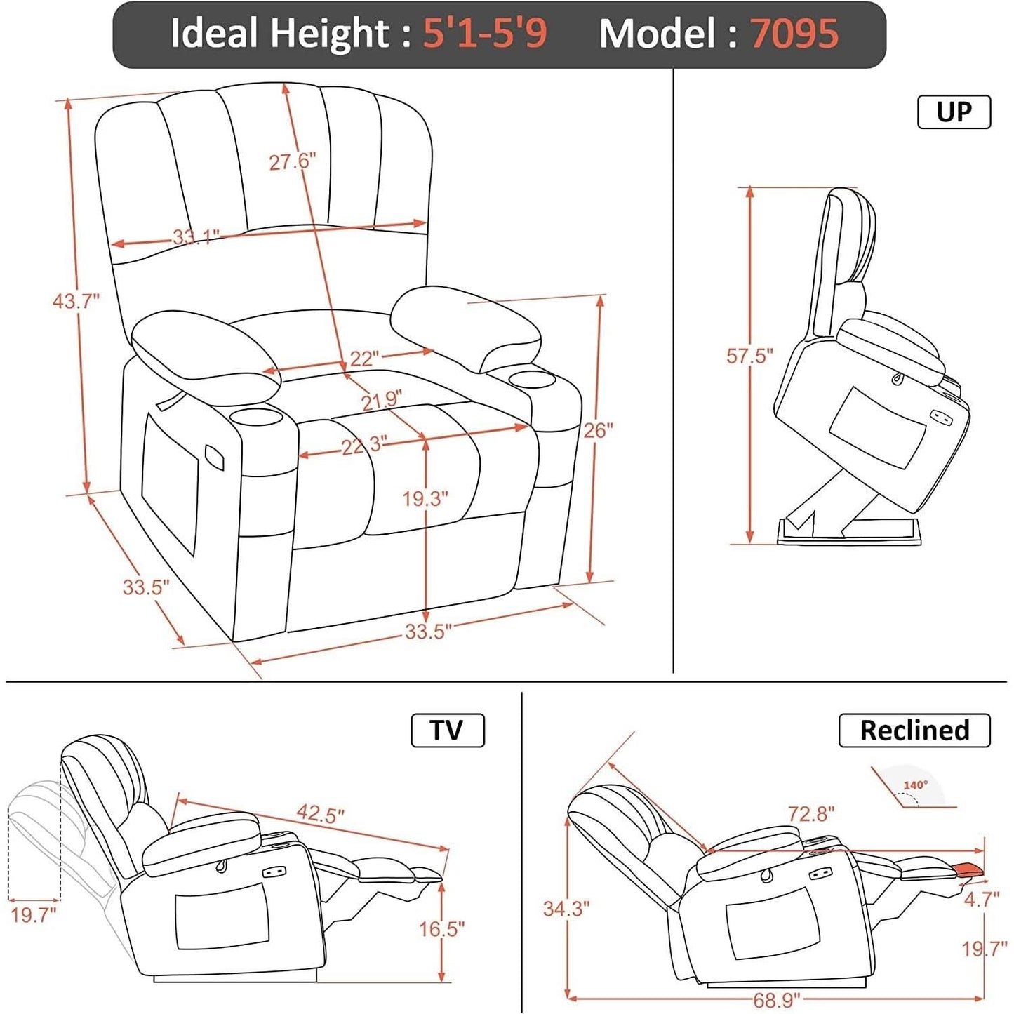Power Lift Recliner Chair With Massage For Living Room