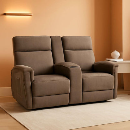 Mocha Power Recliner Loveseat With Massaging For Living Room Comfort
