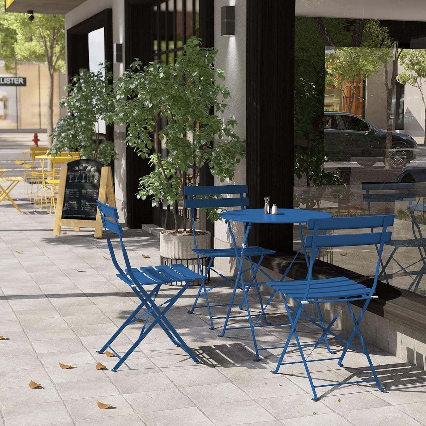 Peacock Blue 3 Piece Folding Bistro Set For Patio Garden