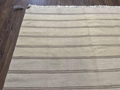 New Turkish Kilim Rug 5x8 Flatweave Carpet, Bohemian Rug, Contemporary Rug, Hand Woven, Wool Area Rug, Gray and Taupe, Striped Pattern