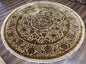 Round Indo Persian Rug 8x8 ft, Large Hand Knotted Vintage Wool Circular Carpet, 8ft Round Oriental Rug, Floral Medallion, Cream and Green