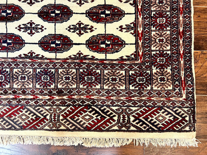 Pakistani Bokhara Rug 4x6, Turkoman Carpet, Vintage Handmade Wool Rug, Ivory