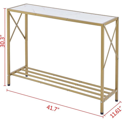 Gold And White Narrow Console Table With Shelves 41 Inch Long
