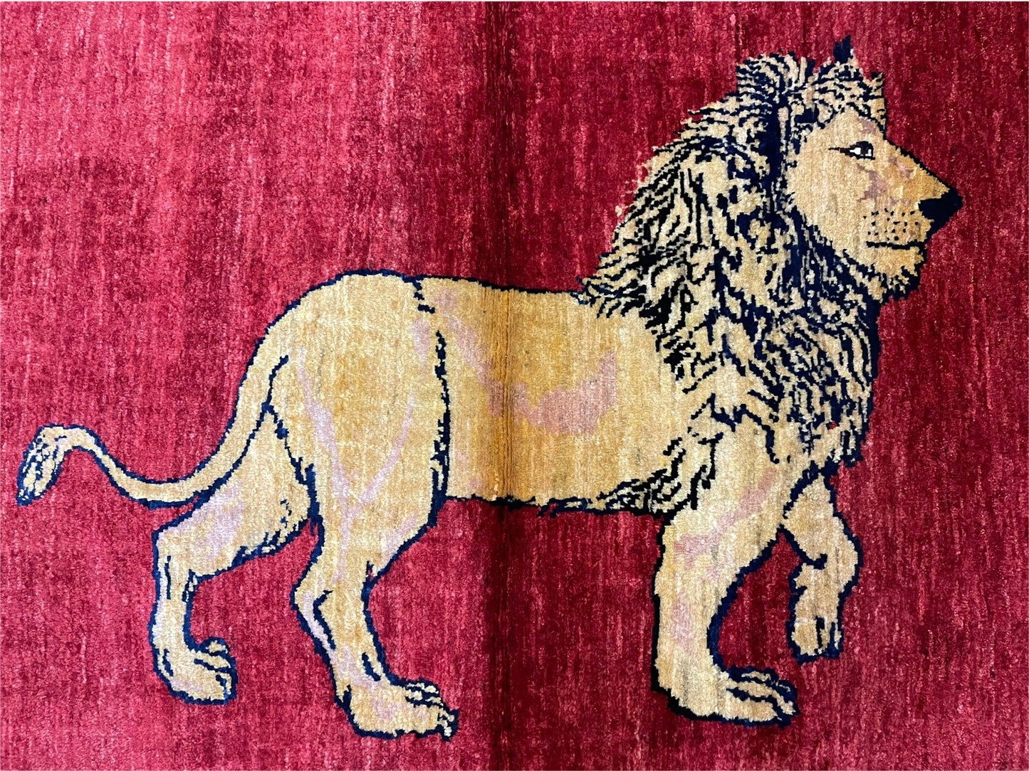 3 X 5 Handmade Hand-Knotted Quality Wool Rug New Vintage Lion Red Pictorial