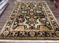 Indo Mahal Sultanabad Rug 8x11, Vintage Indian Oriental Carpet, Wool Handmade Floral Rug 8 x 11 ft, Black Beige Tan, Large Flowers Allover