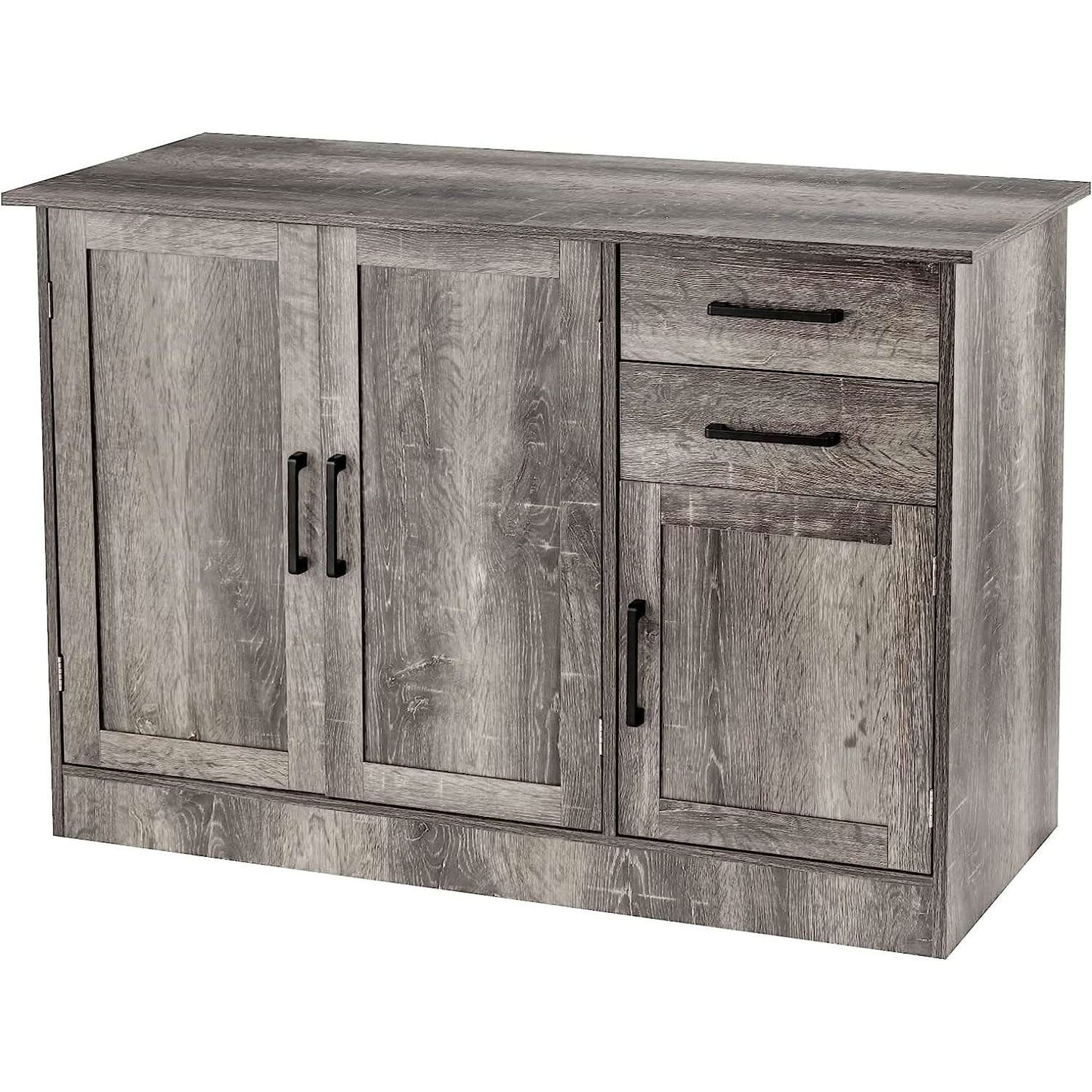 Gray Entryway Sideboard Cabinet With Drawers And Shelves