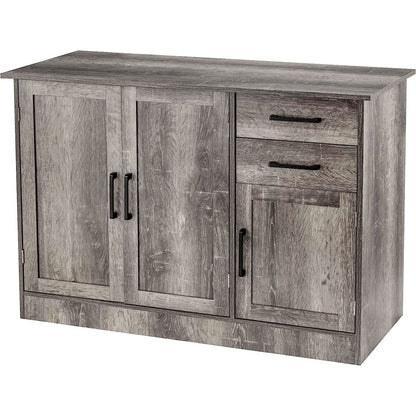 Gray Entryway Sideboard Cabinet With Drawers And Shelves