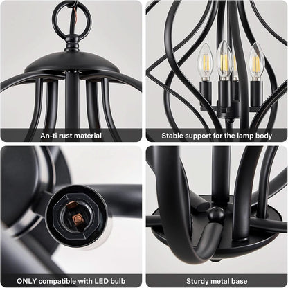 Black Four Light Geometric Pendant Chandelier Dining Room