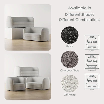 Nimiane Boucle 3 Piece Sofa Set Off White Modern Collection