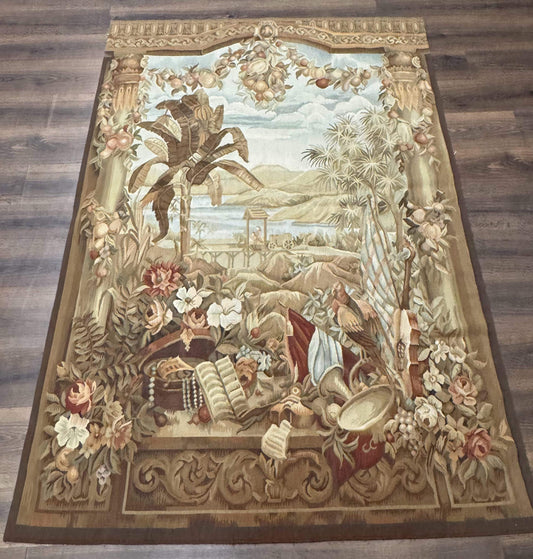 Vintage French Tapestry 5x7, Handmade, Wool, Aubusson Weave