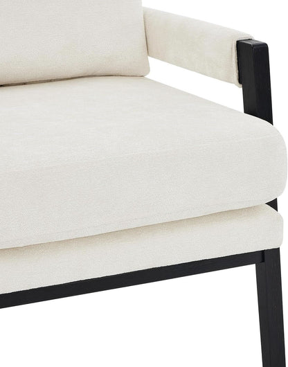 White Chenille Upholstered Mid Century Accent Armchair