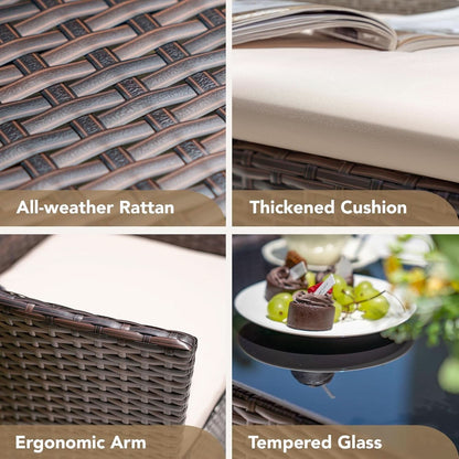 4 Piece PE Rattan Patio Furniture Set With Beige Cushions