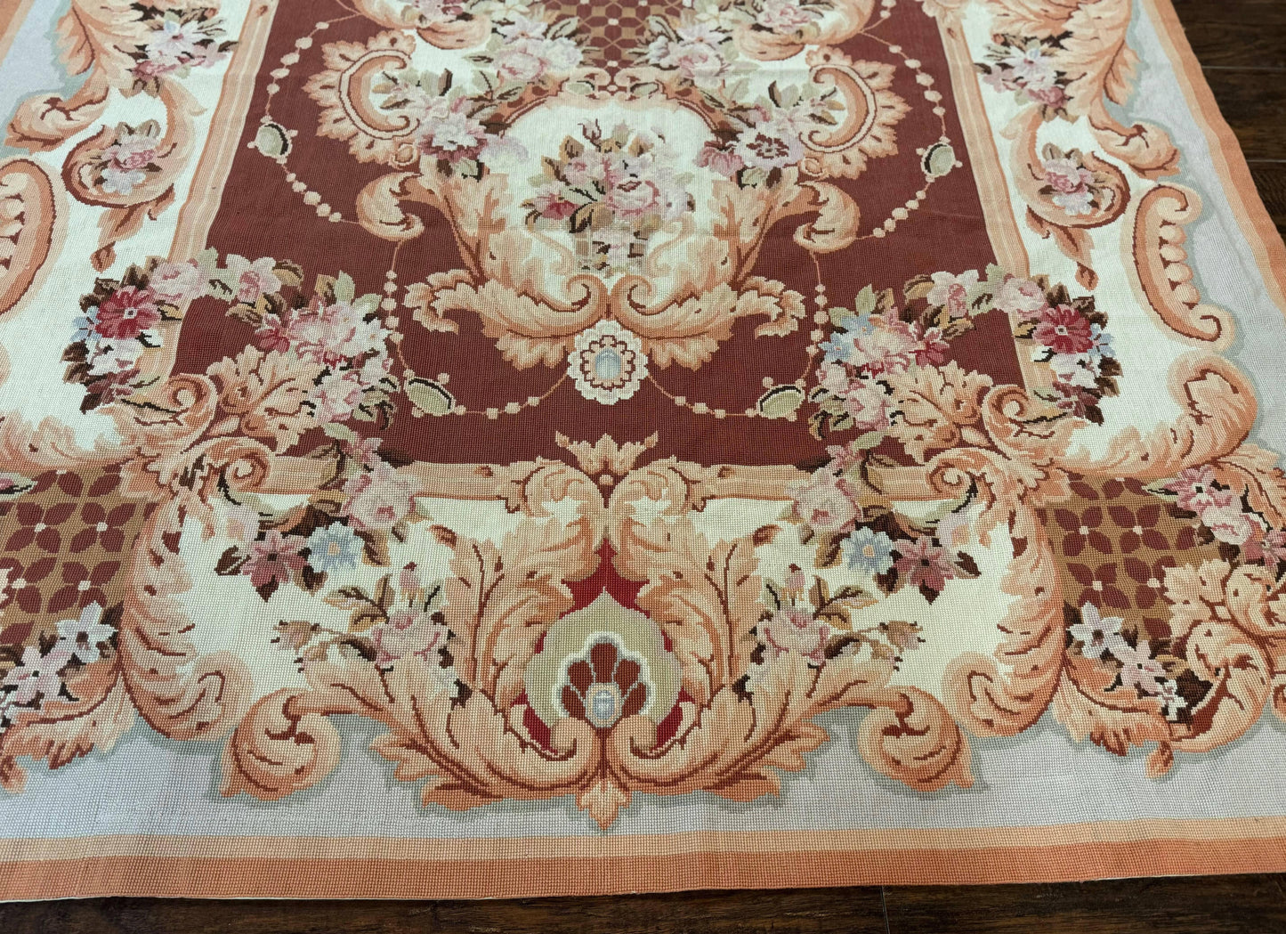 Vintage Needlepoint Rug 6x9, Aubusson Rug, Flatweave Wool Elegant Carpet, Medium Size, French European Design