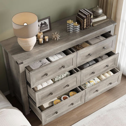 Six Drawer Dresser With Metal Handles Storage Unit
