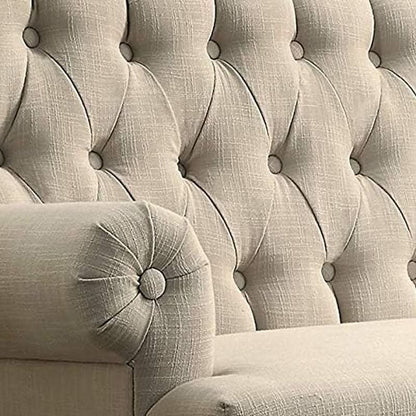 Warm Beige Tufted Linen Love Seat For Small Spaces