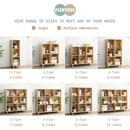 Open Cube Low Bookcase 3 Tier Freestanding Oak Finish