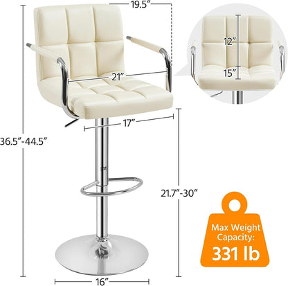 Beige Tall Bar Stools Adjustable Swivel Set Of Two