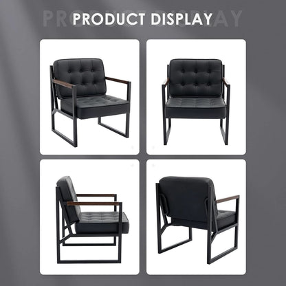 Mid Century Classic Black Leather Upholstered Accent Chair