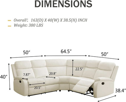 Off White Recliner Sectional Sofa Five Seats Living Room