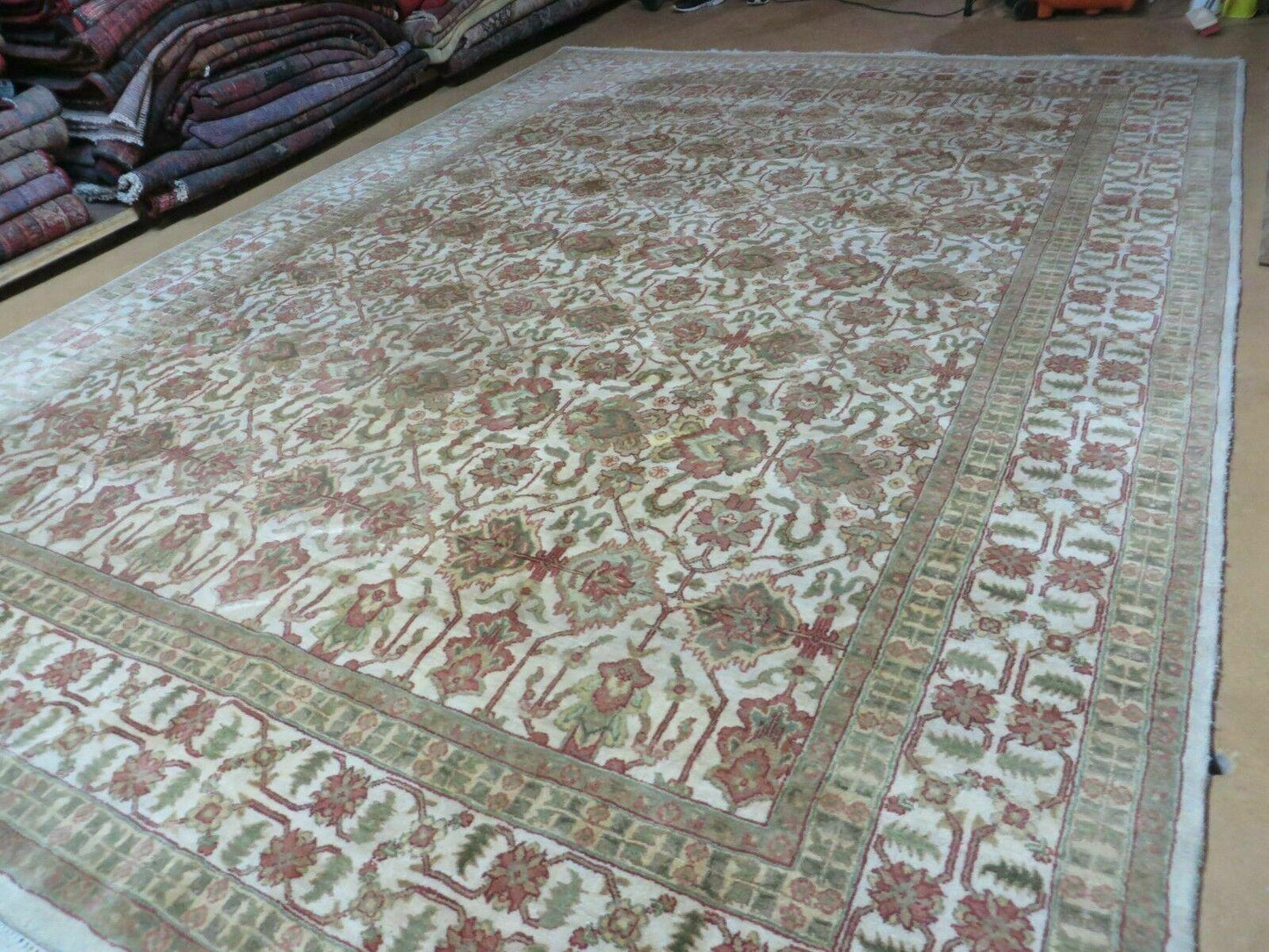 8' 5" X 12' Handmade India Agra Floral Oriental Wool Rug Tea Washed Carpet Nice