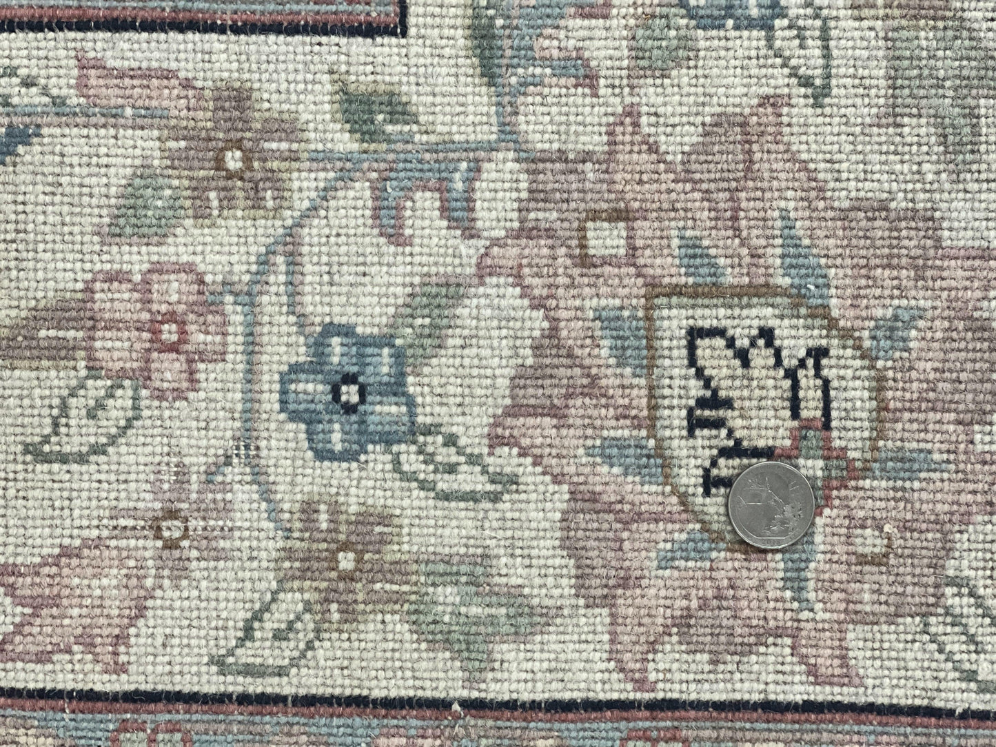 Indo Persian Rug 9x12, Navy Blue and Ivory/Cream, Floral Allover, Wool Vintage Handmade Carpet
