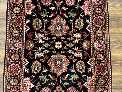 Indo Persian Sarouk Rug 3x5, Black Traditional Oriental Carpet