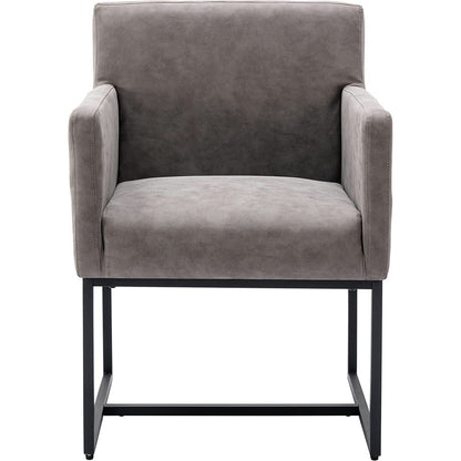 Set Of 4 Grey Upholstered Armchairs With Linen Fabric