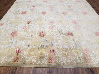 Modern Tibetan Rug 6x9, Wool and Silk Tibetan Rug, Handmade Tibetan Rug, Silk Flowers, Contemporary Rug, Soft Rug, Tibetan Area Rug, Tan