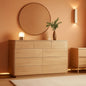 Contemporary 52 Inch Wide Nine Drawer Dresser Oak Finish