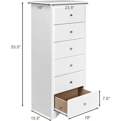 White Wooden 6 Drawer Dresser Chest For Bedroom Storage