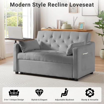 Grey Adjustable Backrest Convertible Sleeper Sofa Bed