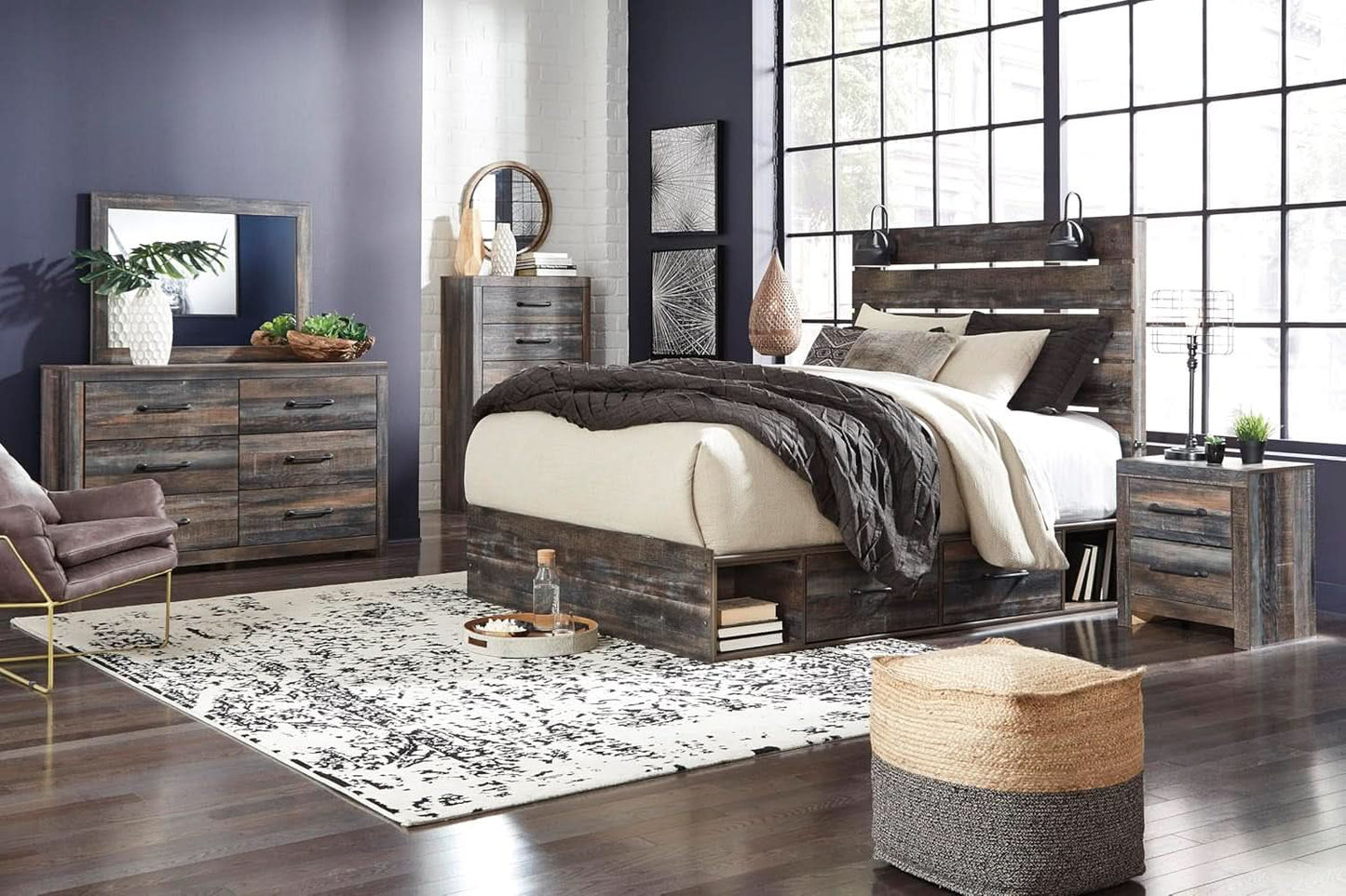 Rusticated Six Drawer Dresser Weathered Brown Bedroom