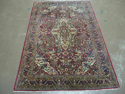 3' 5" X 5' Antique Handmade Indian Agra Fine Weave Wool Rug Organic dye Nice