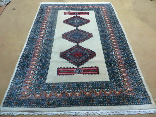 4' X 6' Vintage Handmade Bokhara Turkoman Pakistan Wool Rug Carpet Nice