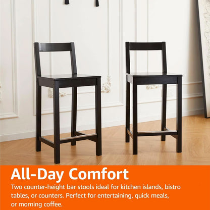 Black Wooden Bar Stools With Backrests Counter Height Set Of 2