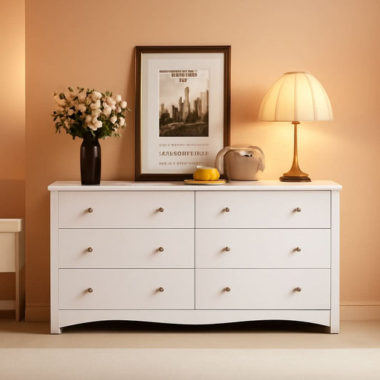 Dresser With 6 Drawers And TV Stand White Wood Storage