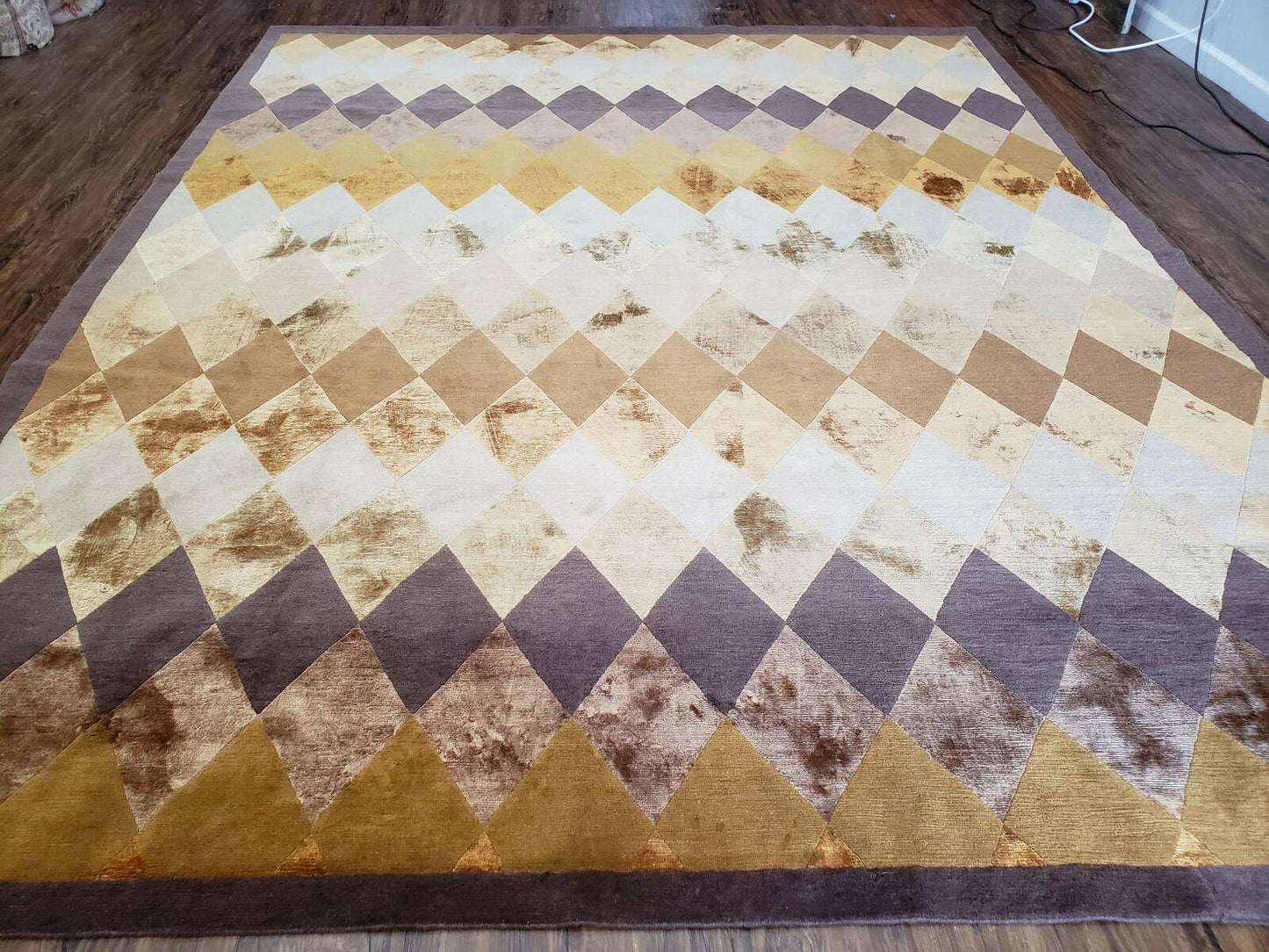8' 6" X 11' Handmade Chinese Tibetan Nepal Silk & Wool Rug Gold Brown Tan Beige