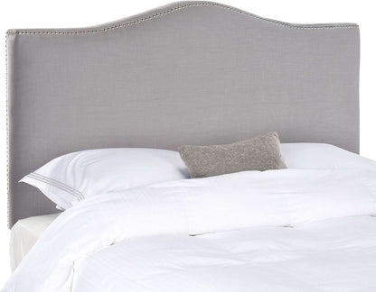 Contemporary Arctic Grey Upholstered Headboard with Silver Nailhead