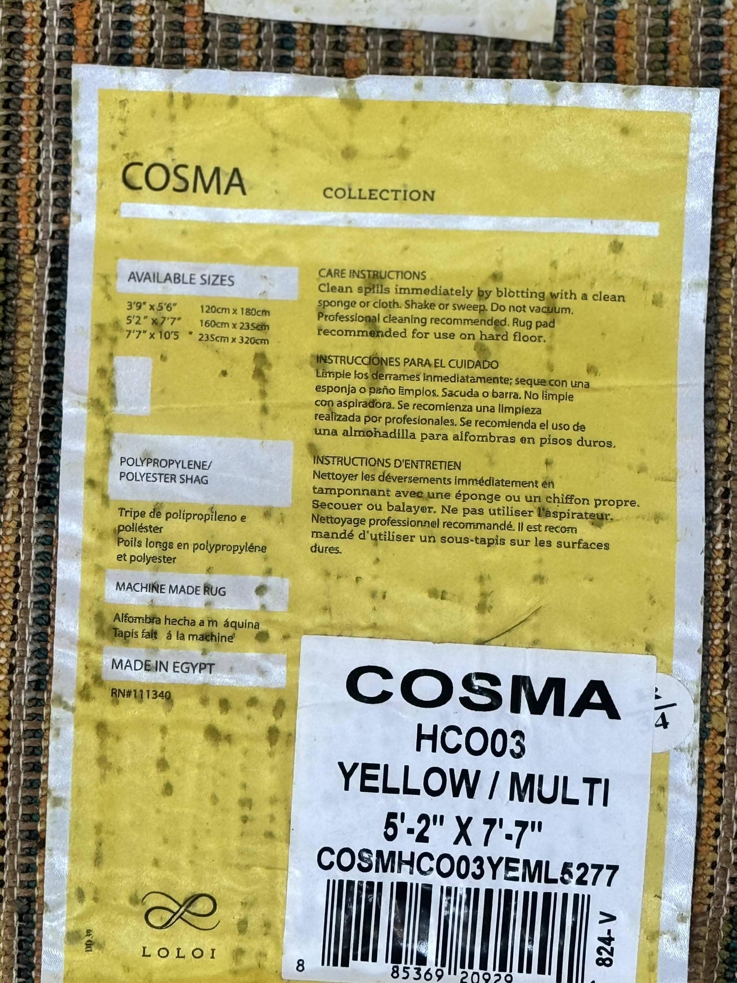 Shag Rug 5x8, Yellow Ivory Charcoal, Contemporary