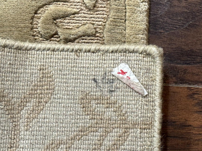 Modern Tibetan Rug 3.7 x 5.5, Carved Floral Design, Wool and Silk Highlights