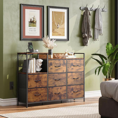 Dresser TV Stand With Charging Station And 8 Fabric Drawers