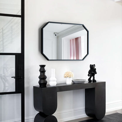 Octagon Black Wall Mirror 20x28 Metal Framed Wall Mounted