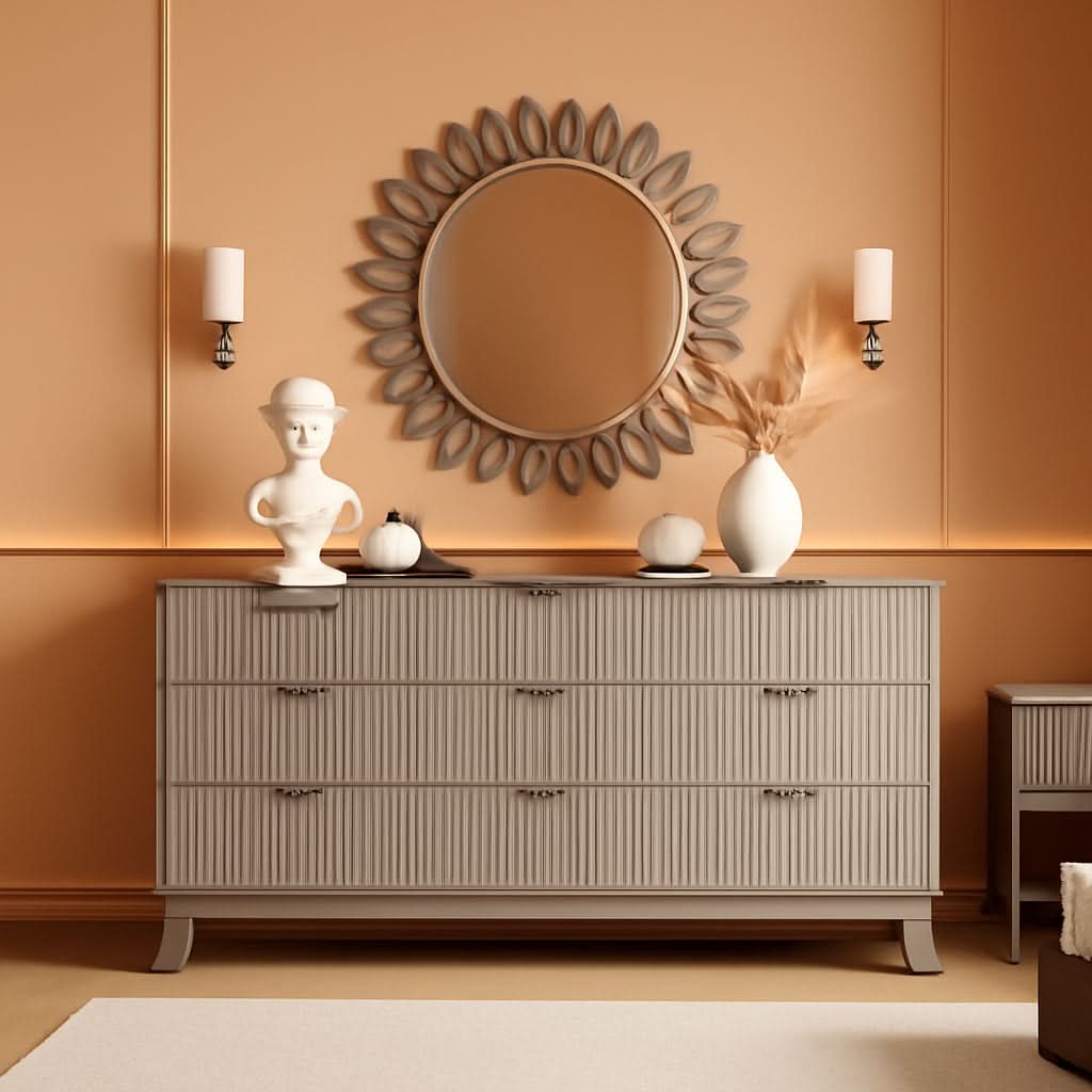 63 Inch Dresser Charcoal Grey Finish With Wave Fluted Panel And 9 Drawers