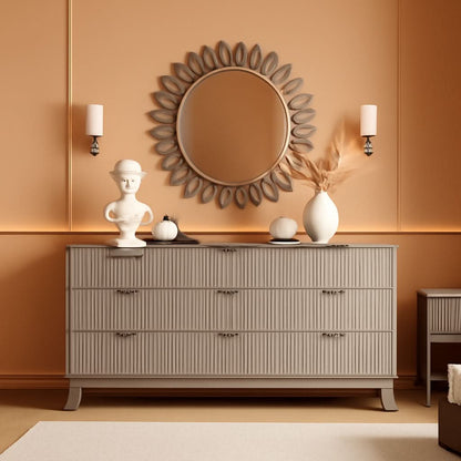 63 Inch Dresser Charcoal Grey Finish With Wave Fluted Panel And 9 Drawers