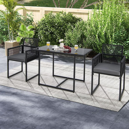 3 Piece Outdoor Dining Set With Folding Backrests And Tempered Glass Tabletop For Patio And Poolside