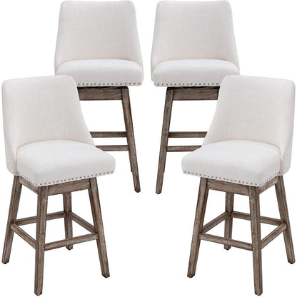 Swivel Upholstered Bar Stool With Back Wood Legs Set Of 4