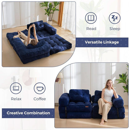 Navy Folding Sofa Bed With Armrests For Living Room