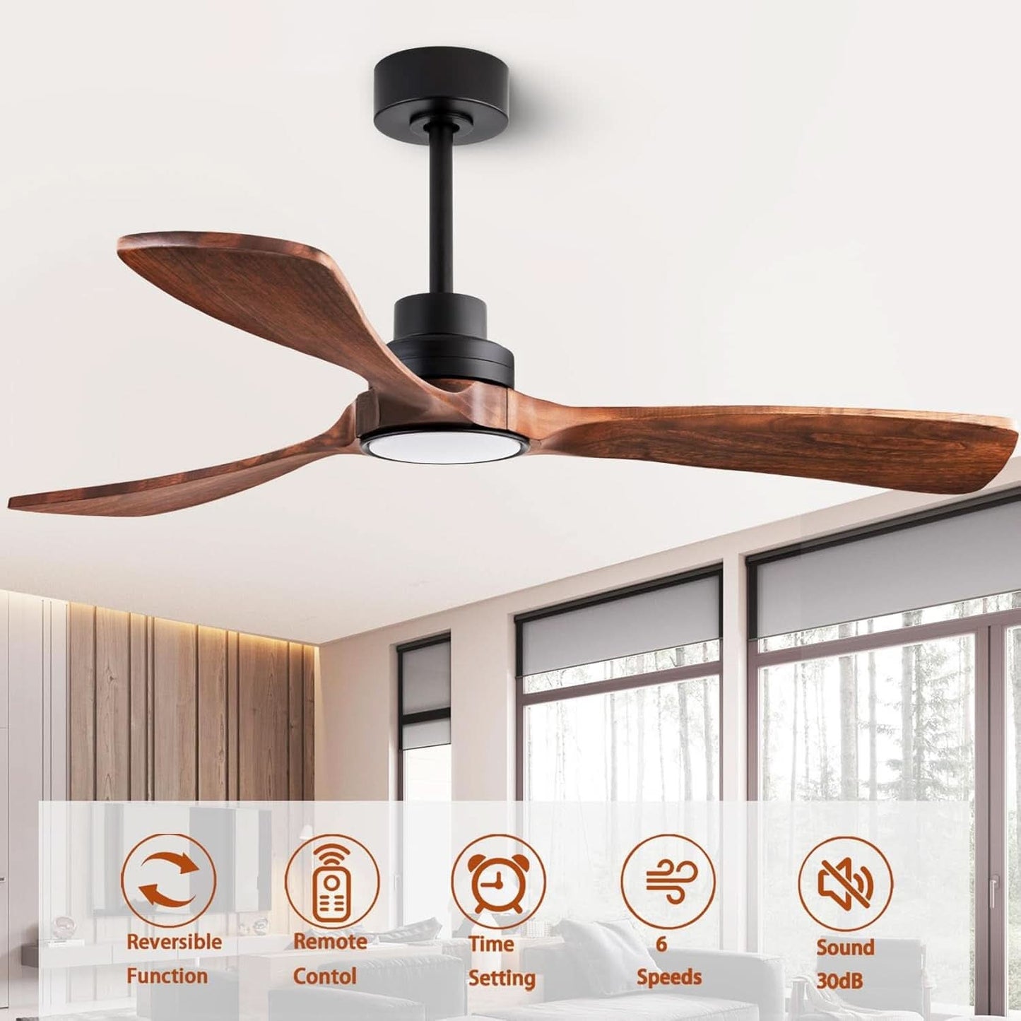 52 Inch Solid Wood Ceiling Fan With Light And Remote