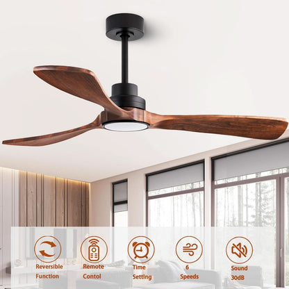 52 Inch Solid Wood Ceiling Fan With Light And Remote